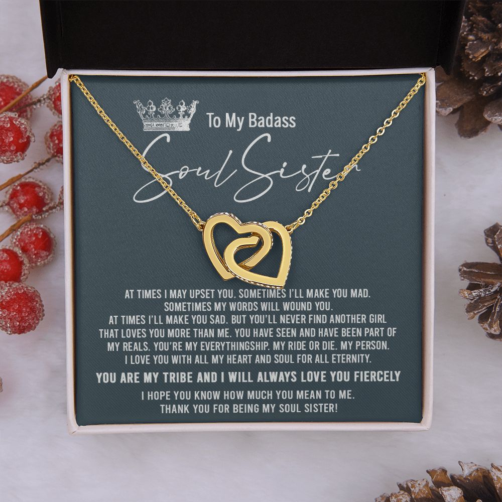 To My Badass Soul Sister Necklace Bestie BFF Gift Interlocking Hearts Necklace Interlocking Hearts Necklace
