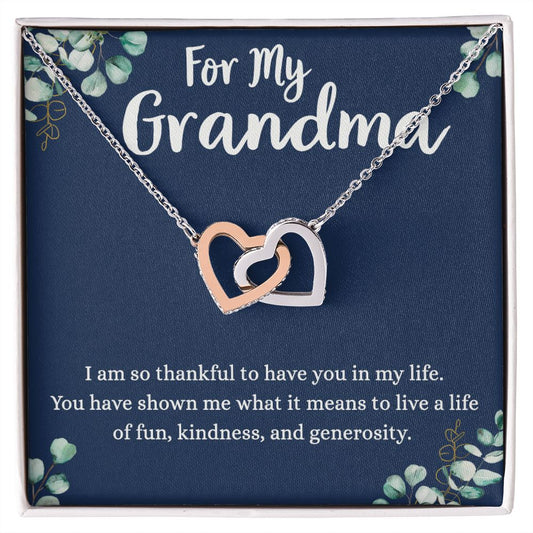 To My Grandma Necklace, Gift for Grandmother Necklace, Mothers Day Gift For Grandma Nana, Grandma Jewelry From Grandchildren GrandKids , Jewelry Box Gift For Grandma Grandmother4 Interlocking Hearts Necklace
