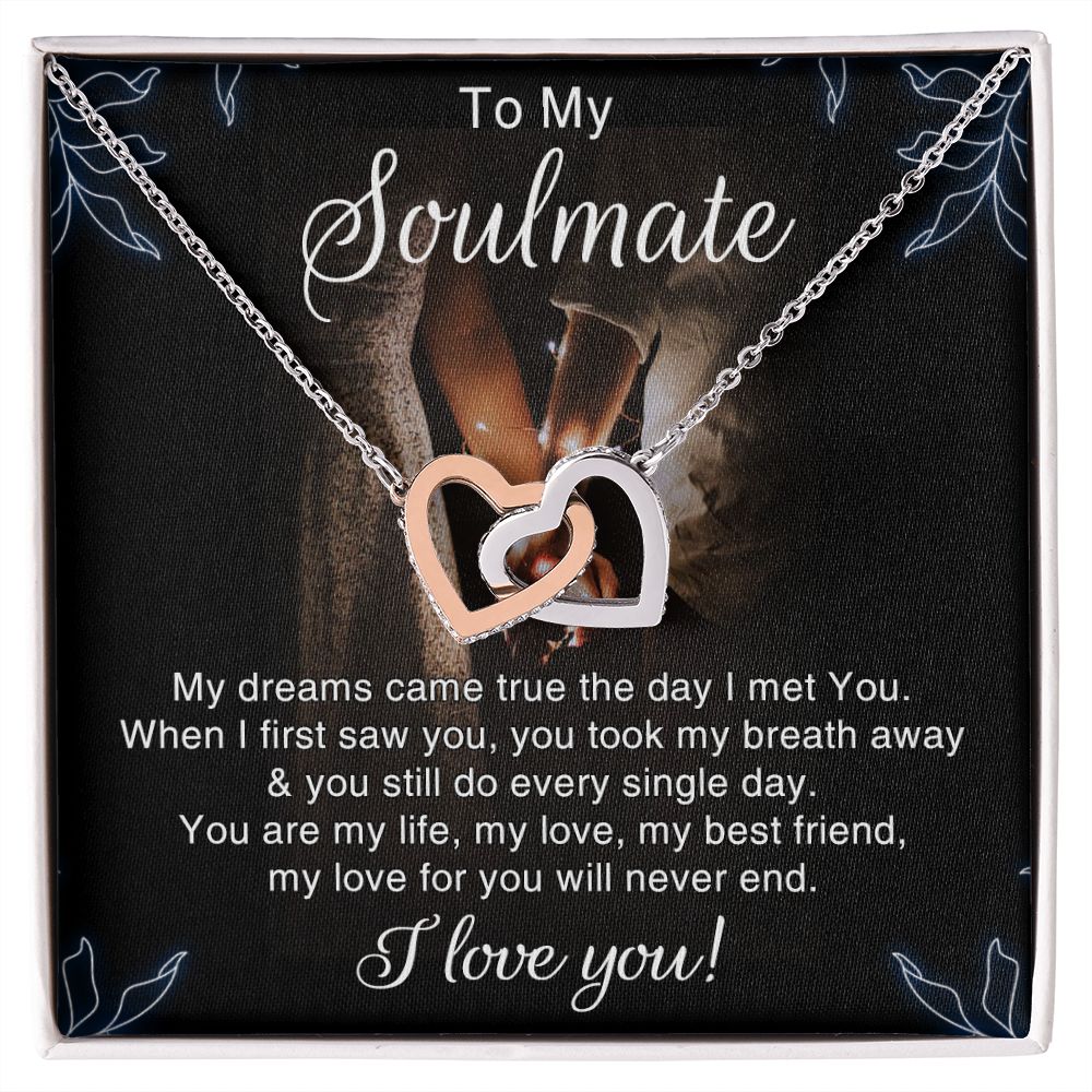 To My Soulmate Necklace for Women Birthday Christmas Jewelry Gifts For My Wife with Message Card Box Personalized Gift Present Pendant for Future Wife Soulmate Girlfriend Love 5 Interlocking Hearts Necklace