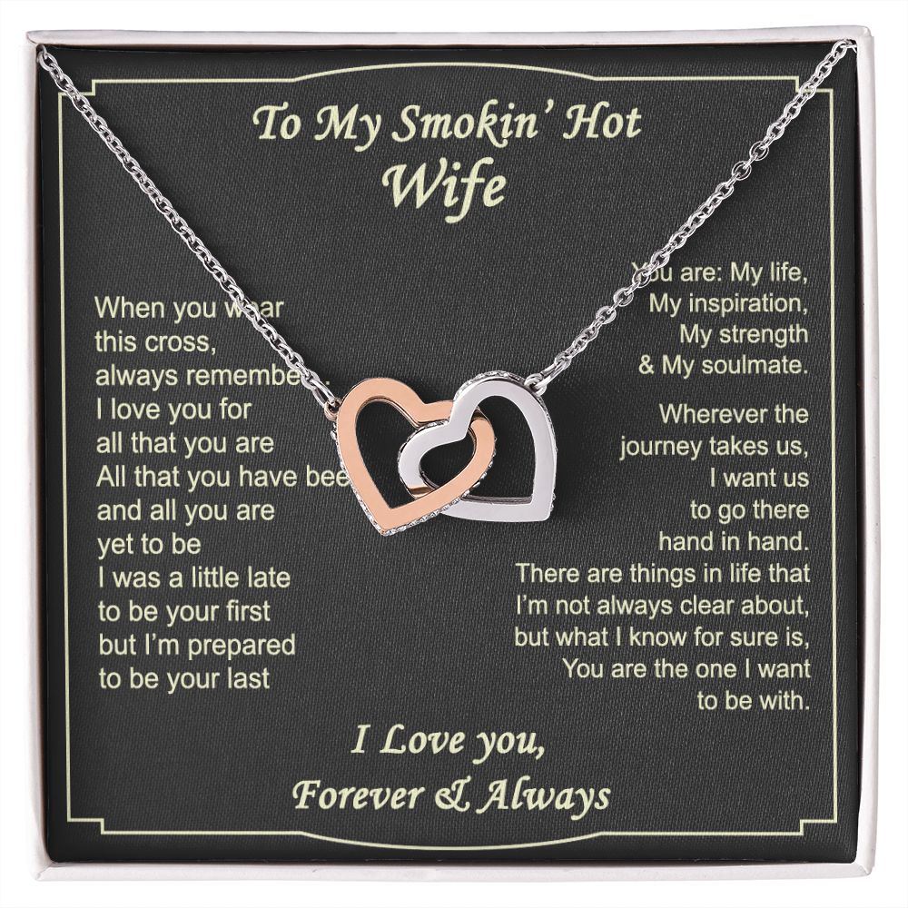 To My Smokin Hot Wife Necklace, Wedding Anniversary Jewelry For Women, Necklace For Wife from Husband, Gifts For Wife Birthday Gifts Necklace, Jewelry With Message Card In A Gift Box2 Interlocking Hearts Necklace