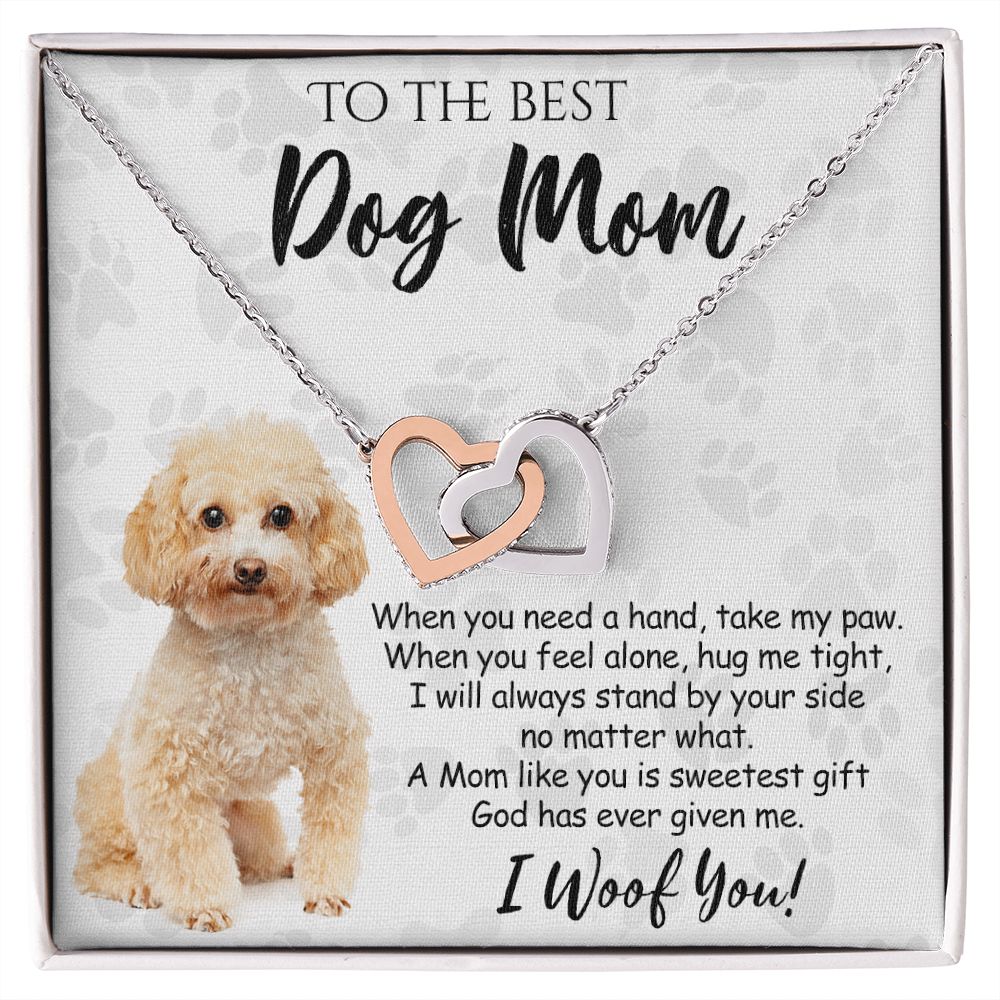 To The Best Poodle Dog Mom Knot Necklace Mother's Day Gift , I Woof You Quote Gift Card, Message Card Jewelry For Dog Lovers, Necklace For Mom Interlocking Hearts Necklace