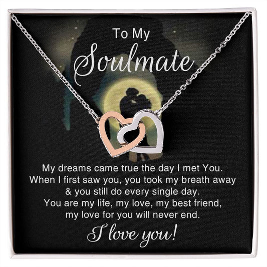 To My Soulmate Necklace for Women Birthday Christmas Jewelry Gifts For My Wife with Message Card Box Personalized Gift Present Pendant for Future Wife Soulmate Girlfriend Love 3 Interlocking Hearts Necklace