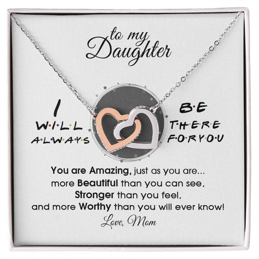 Mother Daughter Gift Ideas, To My Daughter Gift Necklace from Mom, Jewelry Pendant Present for Daughter, Birthday Christmas Gift Graduation Gifts for Daughters, Mother and Daughter Necklace 33 Interlocking Hearts Necklace