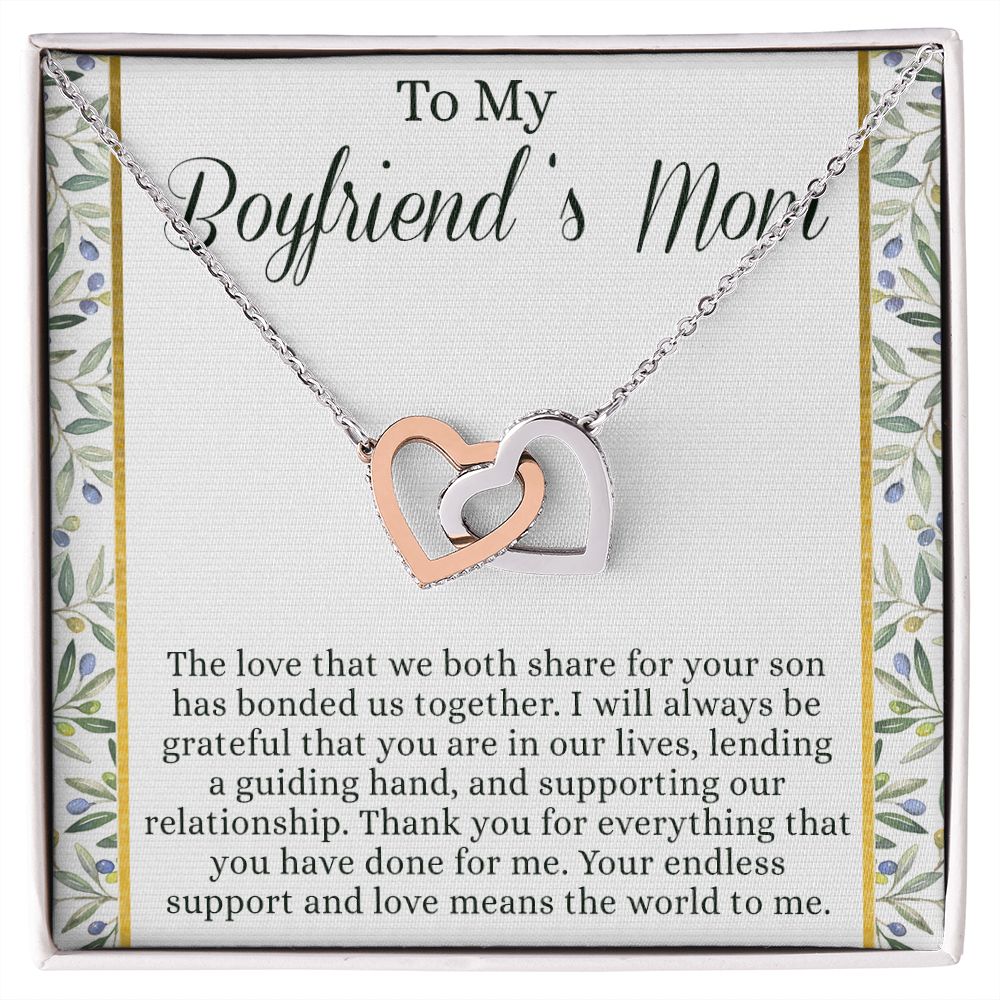 To My Boyfriend's Mom Necklace with Message Card Box, Boyfriends Mom Gift Necklace for Boyfriends Mom Mother Gift for Boyfriend's Mom, Boyfriend's Mom Gift, To My Boyfriends Mom Gift Interlocking Hearts Necklace