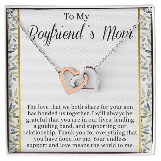 To My Boyfriend's Mom Necklace with Message Card Box, Boyfriends Mom Gift Necklace for Boyfriends Mom Mother Gift for Boyfriend's Mom, Boyfriend's Mom Gift, To My Boyfriends Mom Gift Interlocking Hearts Necklace