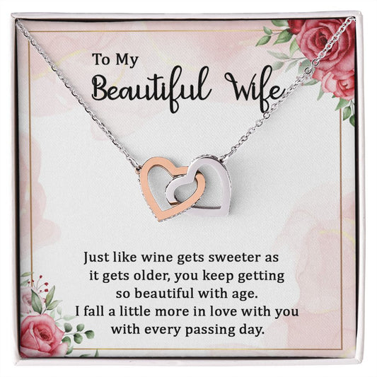 Gifts For Wife Romantic, Wife Birthday Gift Ideas, To My Beautiful Wife Necklace, Necklace For Wife From Husband, Message Card and Gift Box Interlocking Hearts Necklace