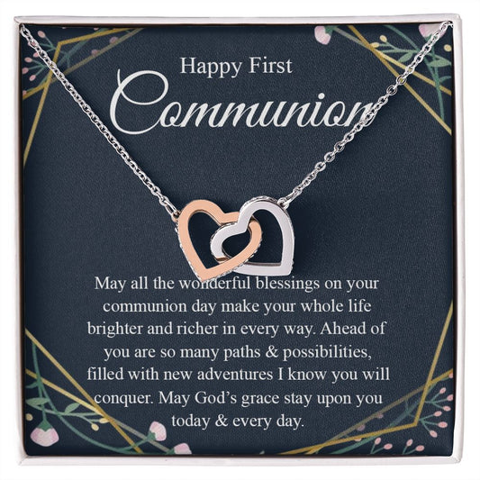 Interlocking Hearts Necklace, For First Communion Gift First Holy Communion Congrats Graduation Pendants Gift For Daughter, Granddaughter, Niece, Sister Interlocking Hearts Necklace
