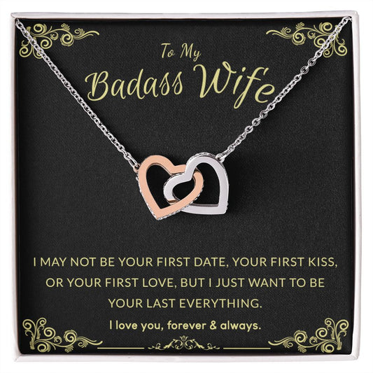 To My Badass Wife Gifts Necklace Anniversary Gift for Wife Birthday Gift for Her Interlocking Hearts Necklace
