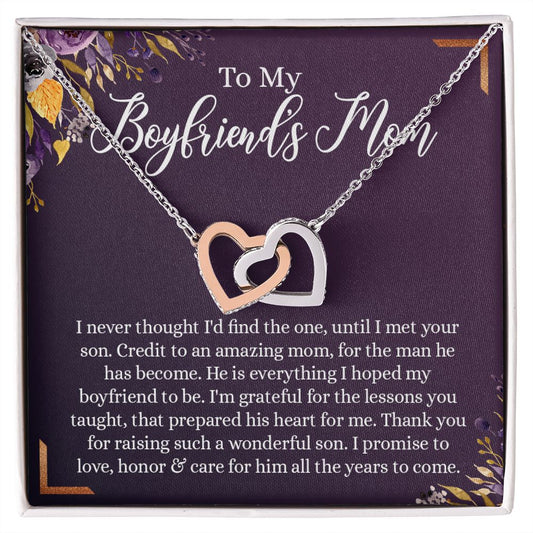 To My Boyfriend's Mom Necklace, Gifts for Boyfriend's Mom, Sterling Silver Necklace for Boyfriends Mom, Birthday Gift for Boyfriends Mother, Mother's Day Gift for Mom In Law Interlocking Hearts Necklace