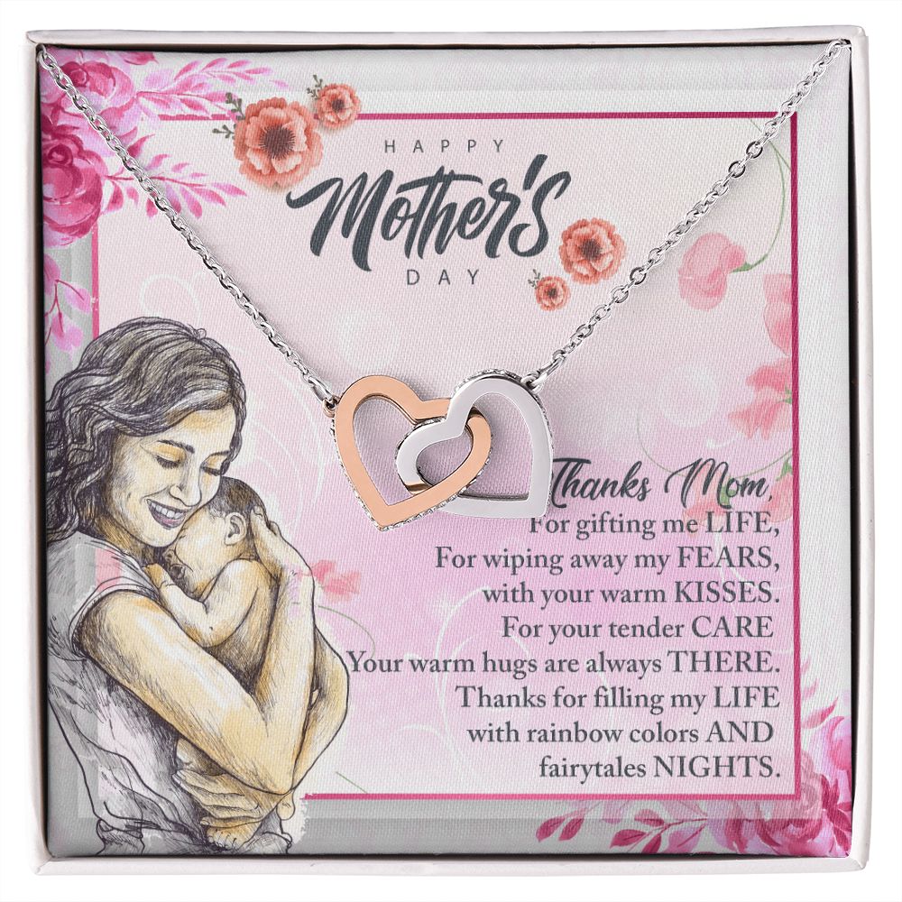 To My Mom, Mother Necklace Pendant Gift From Daughter Or Son Thanks Mom For Gifting Me Life With Message Card Gift For Mom Interlocking Hearts Necklace