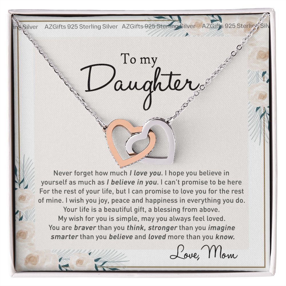 To my Beautiful Daughter Necklace With Thoughtful Card Box Gifts for Daughter from Mom Mother Daughter Gifts Jewelry for Daughter Present for Birthday Anniversary Christmas Interlocking Hearts Necklace