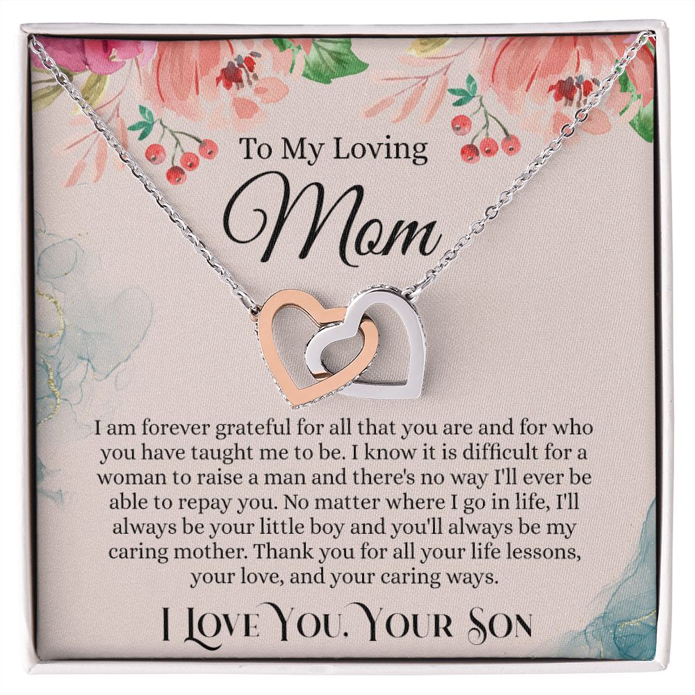 To My Loving Mom Necklace, Mom Gift From Son, Mom Necklace, Gift For Mom From Son, Mom Mother's Day Gift From Son, Mom Birthday Gift From Son, To My Mom Gift, Necklace for Women Interlocking Hearts Necklace