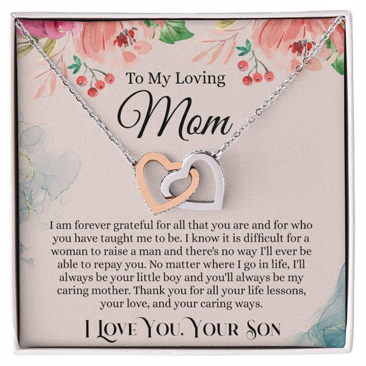 To My Loving Mom Necklace, Mom Gift From Son, Mom Necklace, Gift For Mom From Son, Mom Mother's Day Gift From Son, Mom Birthday Gift From Son, To My Mom Gift, Necklace for Women Interlocking Hearts Necklace