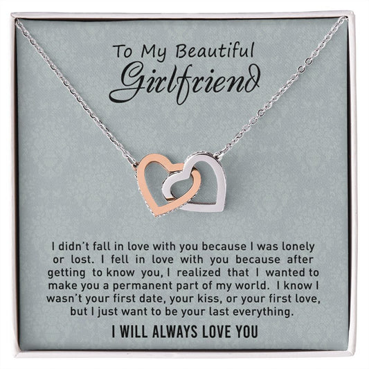To My Girlfriend Necklace from Boyfriend, Personalized Necklace for Women, Luxury Necklace for Girlfriend, Wedding Anniversary Present For Her, Girlfriend Gift Jewelry Christmas Birthday Gift2 Interlocking Hearts Necklace