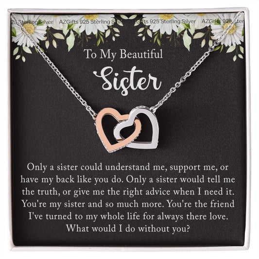 To My Sister Necklace, Sister to Sister, Birthday gift For Sister from Brother 2 Interlocking Hearts Necklace