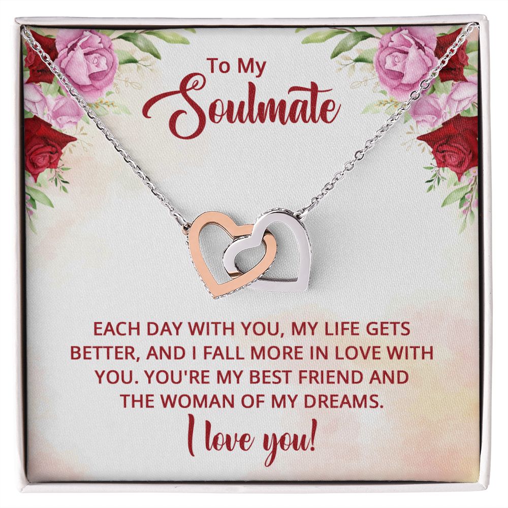 To My Soulmate Necklace for Women Birthday Christmas Jewelry Gifts For My Wife with Message Card Box Personalized Gift Present Pendant for Future Wife Soulmate Girlfriend Love 11 Interlocking Hearts Necklace