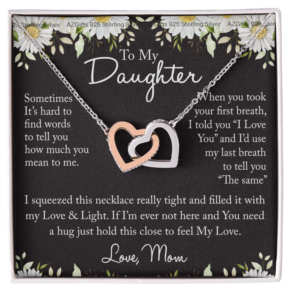 To My Daughter Necklace from Mom Mother Sterling Silver Daughter Gifts from Mom Necklace for Daughter Birthday Gift Graduation Gifts from Mother Daughter Jewelry Gift Interlocking Hearts Necklace