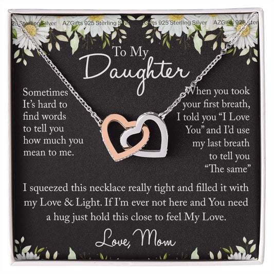 To My Daughter Necklace from Mom Mother Sterling Silver Daughter Gifts from Mom Necklace for Daughter Birthday Gift Graduation Gifts from Mother Daughter Jewelry Gift Interlocking Hearts Necklace