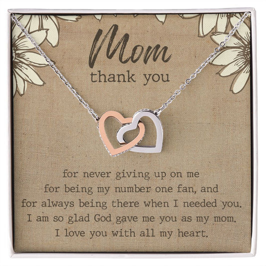 Thank You Gift For Mom, Gifts For Mother, Gifts For Mom From Daughter, Affordable Gifts For Mom, Birthday Gift Ideas For Mom From Daughter Interlocking Hearts Necklace