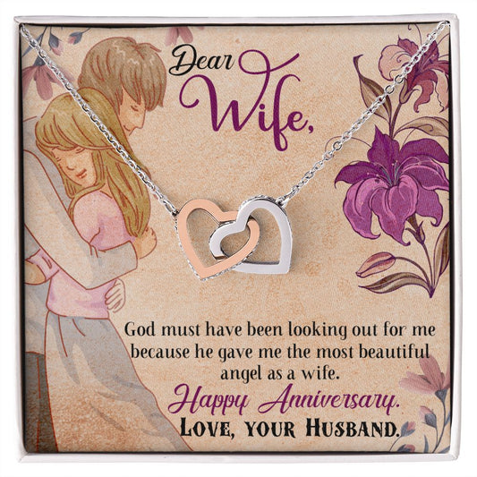 To My Wife Necklace, Wedding Anniversary Jewelry For Women, Necklace For Wife from Husband, Gift For Wife Birthday Gifts From Husband Necklace, Jewelry With Message Card In A Gift Box7 Interlocking Hearts Necklace