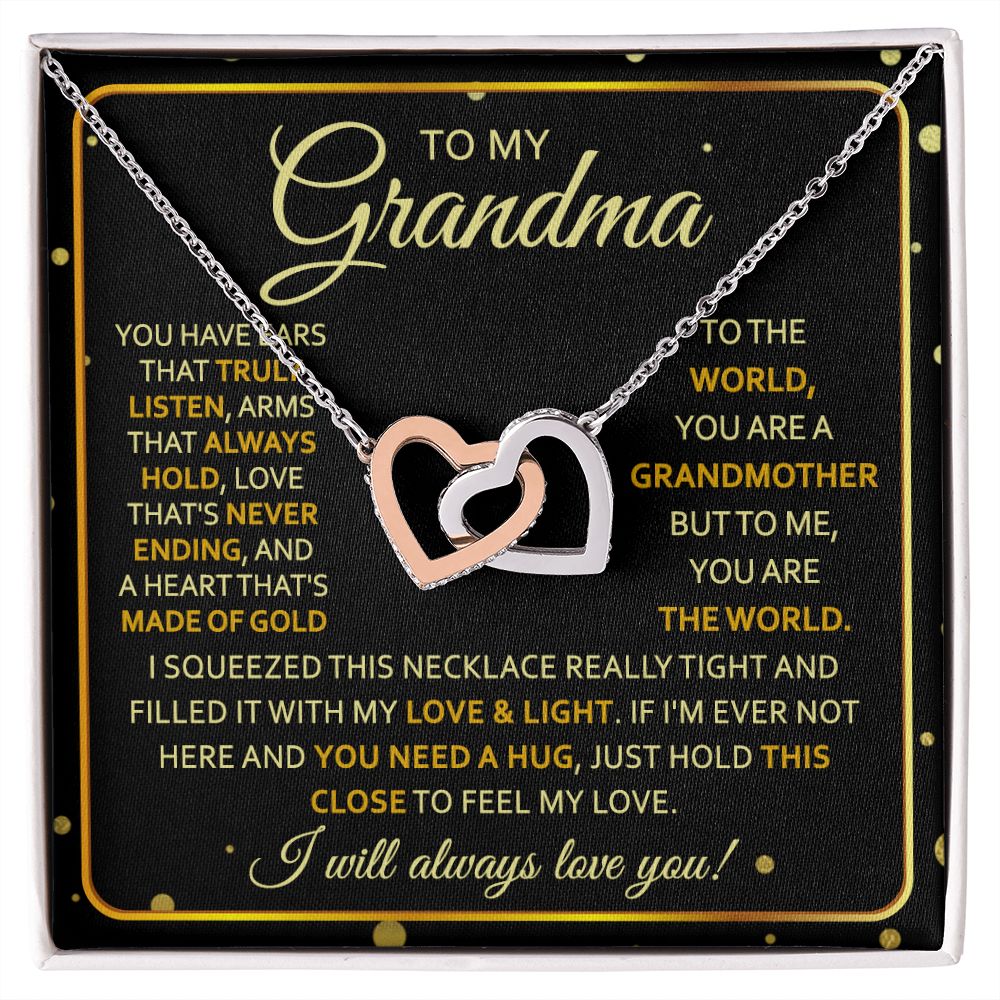 To My Grandma Necklace, Gift for Grandmother Necklace, Mothers Day Gift For Grandma Nana, Grandma Jewelry From Grandchildren GrandKids , Jewelry Box Gift For Grandma Grandmother7 Interlocking Hearts Necklace