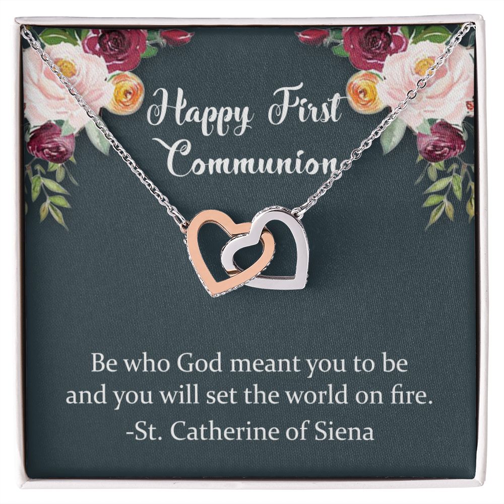 First Communion Necklace, First Communion Gift, First Holy Communion, 1st Communion, Gifts For Girl First Communion Congrats Graduation Pendants Gift For Daughter, Granddaughter, Niece Interlocking Hearts Necklace