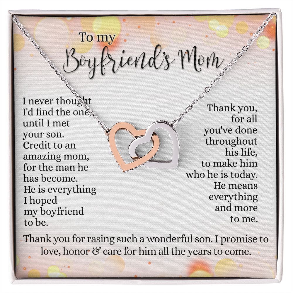 To My Boyfriend's Mom Necklace with Message Card Box, Birthday Gift For Boyfriends Mom, Mother's Day Necklace for Mother of Boyfriend, To My Boyfriends Mom Gifts Interlocking Hearts Necklace