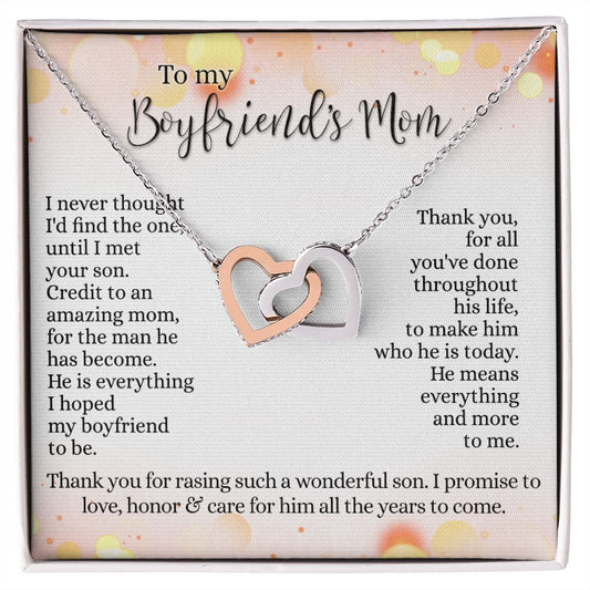 To My Boyfriend's Mom Necklace with Message Card Box, Birthday Gift For Boyfriends Mom, Mother's Day Necklace for Mother of Boyfriend, To My Boyfriends Mom Gifts Interlocking Hearts Necklace