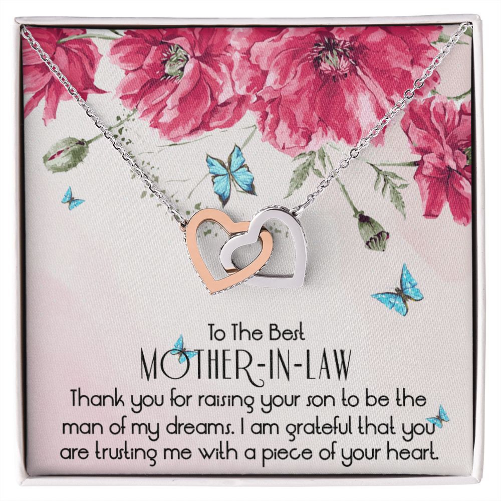 To The Best Mother In Law Necklace, Mother In Law Gifts, Mothers Day Gifts Necklace Interlocking Hearts Necklace