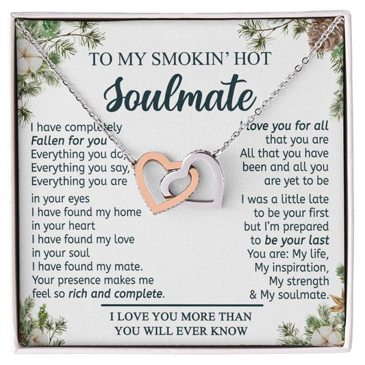 To My Smokin Hot Soulmate Necklace - Wife Gifts From Husband To My Wife Necklace, Gift for Her Romantic, Girlfriend Gifts Necklace for Wife from Men Includes Message Card and Gift Box 11 Interlocking Hearts Necklace