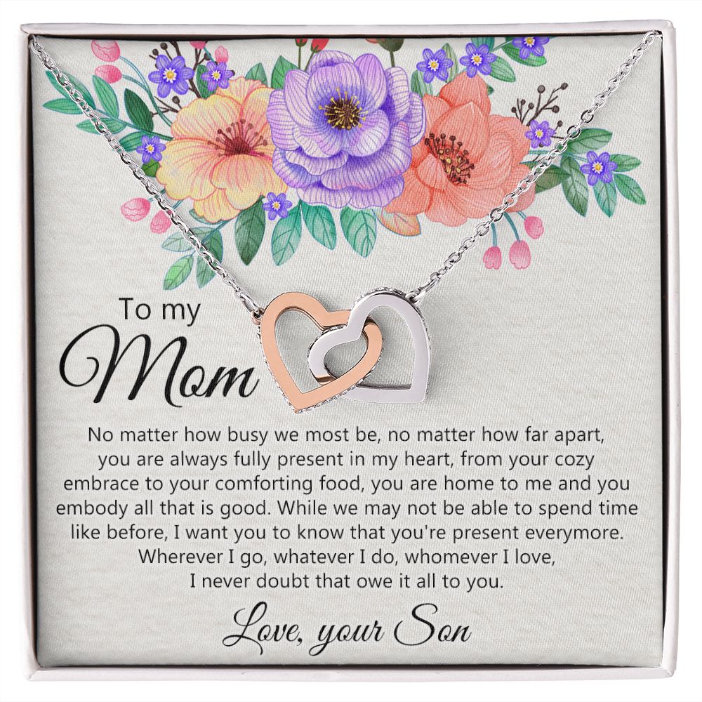 To my Mom Love Your Son Necklace, Meaningful Gift for Mom Necklace Jewelry for Women, Gift for Mom from Son, Son to Mom Jewelry Box, Mom Gift on Mother's Day Birthday Holiday Present Interlocking Hearts Necklace