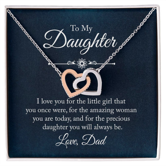 To My Daughter Necklaces Pendants - Father and Daughter Necklace - Gift from Daddy - Luxury Necklace Silver On Birthday, Anniversary - Includes Gift Box Interlocking Hearts Necklace