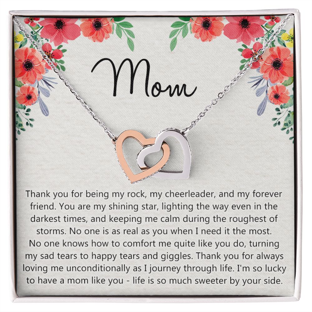 To My Mom Gift Necklace for Mother Daughter Jewelry, Thank You Mom Gift, Gift for Mom from Daughter to Mother Necklace Pendant Jewelry Box for Mom on Mother's Day Birthday Interlocking Hearts Necklace
