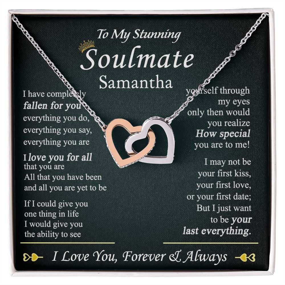 To My Soulmate Necklace for Women Birthday Valentines Day Jewelry Gifts For My Wife with Message Card Box Personalized Gift Present Pendant for Future Wife Soulmate Girlfriend Love 1 Interlocking Hearts Necklace