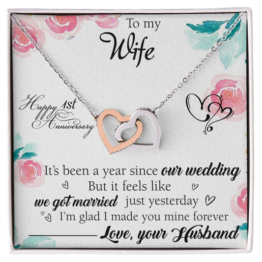 To My Wife Necklace, Wedding Anniversary Jewelry For Women, Necklace For Wife from Husband, Gift For Wife Birthday Gifts From Husband Necklace, Jewelry With Message Card In A Gift Box2 Interlocking Hearts Necklace