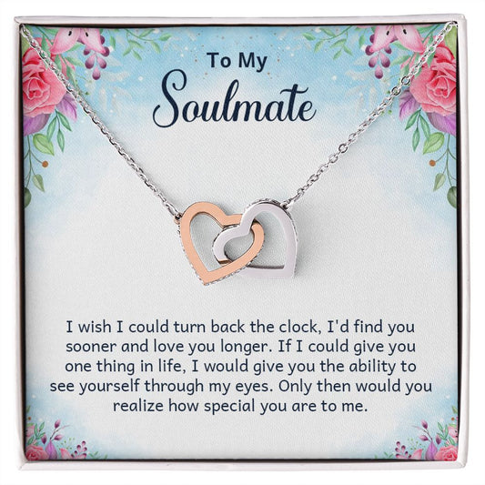 To My Soulmate Necklace for Women Birthday Christmas Jewelry Gifts For My Wife with Message Card Box Personalized Gift Present Pendant for Future Wife Soulmate Girlfriend Love 17 Interlocking Hearts Necklace