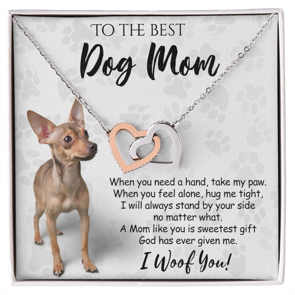 To The Best Chihuahua Dog Mom Knot Necklace Mother's Day Gift , I Woof You Quote Gift Card, Message Card Jewelry For Dog Lovers, Necklace For Mom Interlocking Hearts Necklace