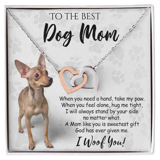 To The Best Chihuahua Dog Mom Knot Necklace Mother's Day Gift , I Woof You Quote Gift Card, Message Card Jewelry For Dog Lovers, Necklace For Mom Interlocking Hearts Necklace