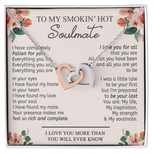 To My Smokin Hot Soulmate Necklace - Wife Gifts From Husband To My Wife Necklace, Gift for Her Romantic, Girlfriend Gifts Necklace for Wife from Men Includes Message Card and Gift Box 20 Interlocking Hearts Necklace