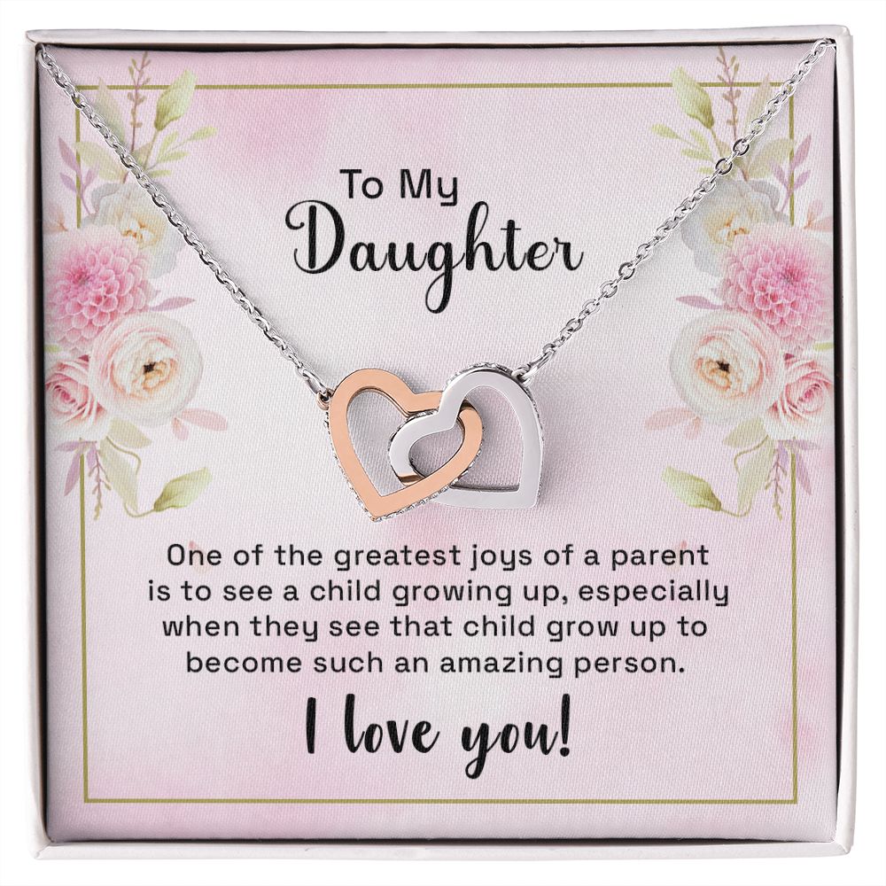 Mother and Daughter Necklace for Girls, To My Daughter Gift Necklace from Mom, Birthday Christmas Gift Graduation Gifts for Daughters, Jewelry Pendant Present for Daughter, Mother Daughter Gift 44 Interlocking Hearts Necklace