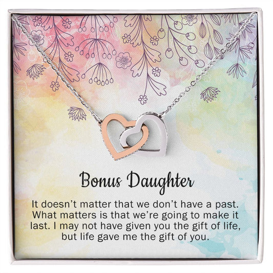 Stepdaughter Necklace Gift, Bonus Daughter Charm Adopted Daughter Jewelry Gift Interlocking Hearts Necklace