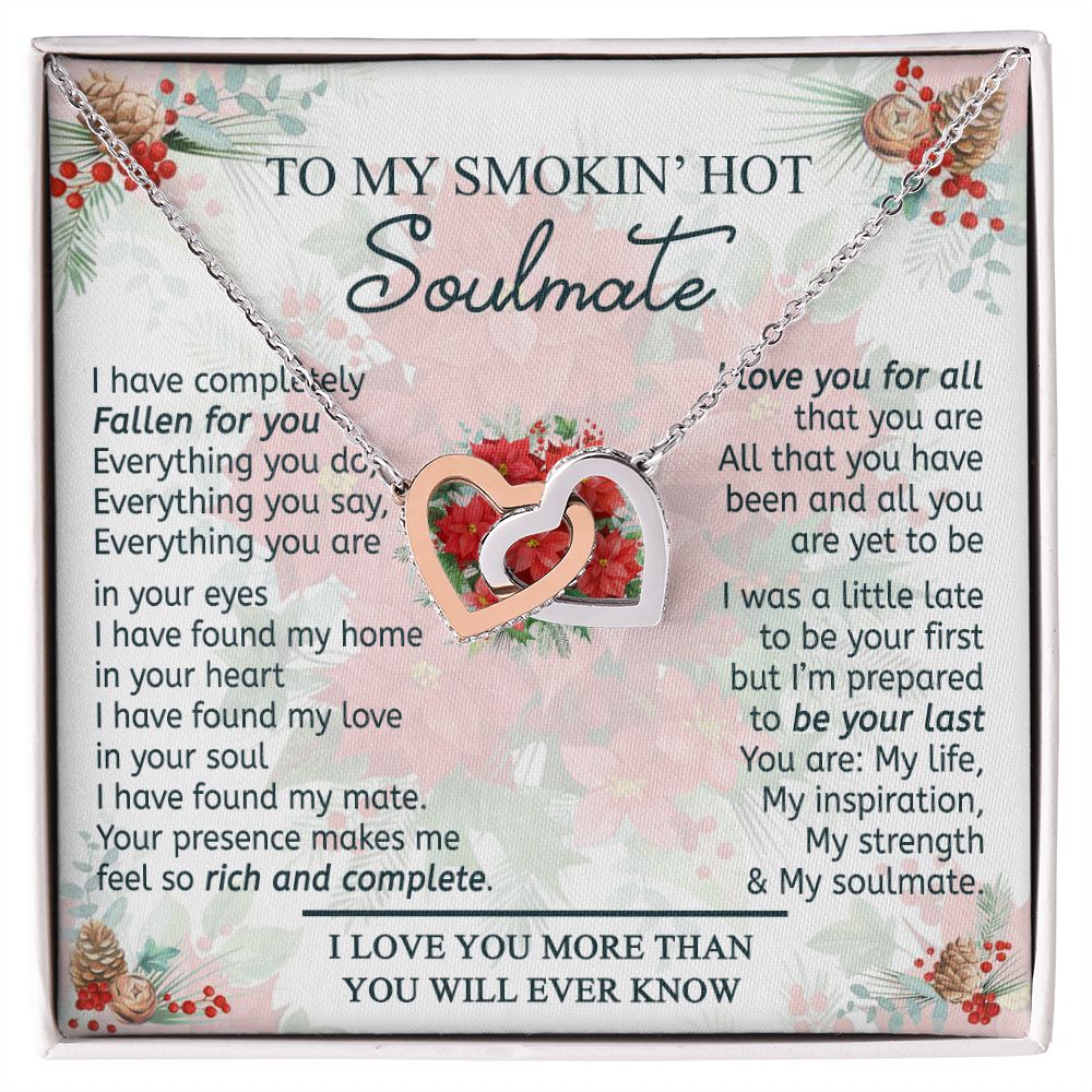 To My Smokin Hot Soulmate Necklace - Wife Gifts From Husband To My Wife Necklace, Gift for Her Romantic, Girlfriend Gifts Necklace for Wife from Men Includes Message Card and Gift Box 19 Interlocking Hearts Necklace