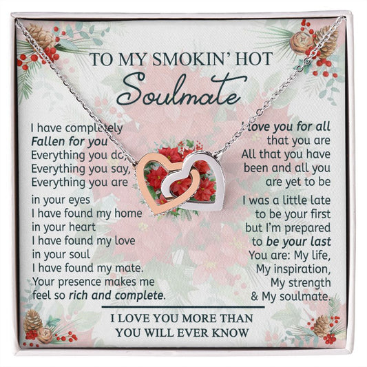 To My Smokin Hot Soulmate Necklace - Wife Gifts From Husband To My Wife Necklace, Gift for Her Romantic, Girlfriend Gifts Necklace for Wife from Men Includes Message Card and Gift Box 19 Interlocking Hearts Necklace