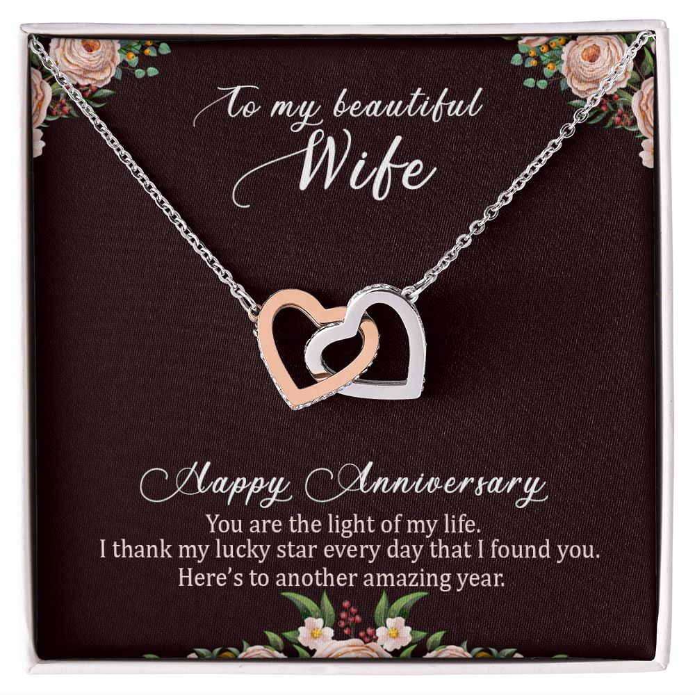 To My Wife Necklace Interlocking Heart Necklace Wife Gifts From Husband To My Wife Necklace, Gift for Her Romantic, Girlfriend Gifts Includes Message Card and Gift Box