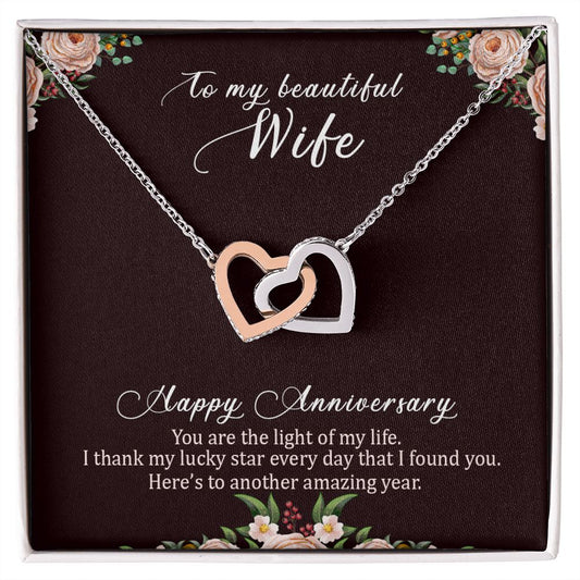To My Wife Necklace Interlocking Heart Necklace Wife Gifts From Husband To My Wife Necklace, Gift for Her Romantic, Girlfriend Gifts Includes Message Card and Gift Box