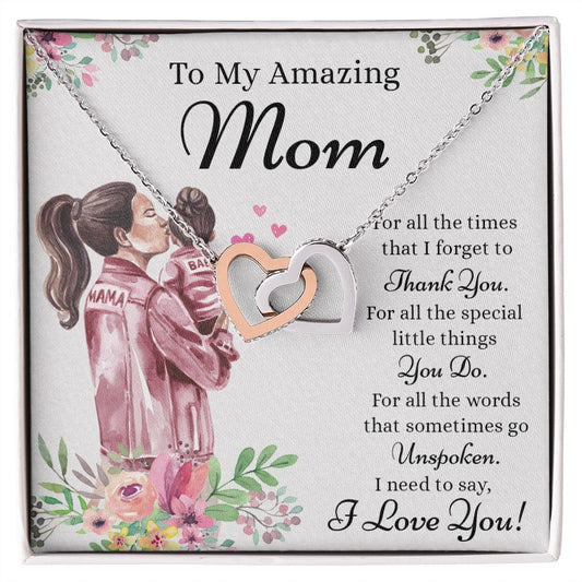 Mom Necklace Gifts for Mom from Daughter to Mom Gifts for Mothers Day from Daughter, To My Mom Necklace from Daughter to Mom Birthday Gifts Necklace with Message Card and Gift Box2240 Interlocking Hearts Necklace