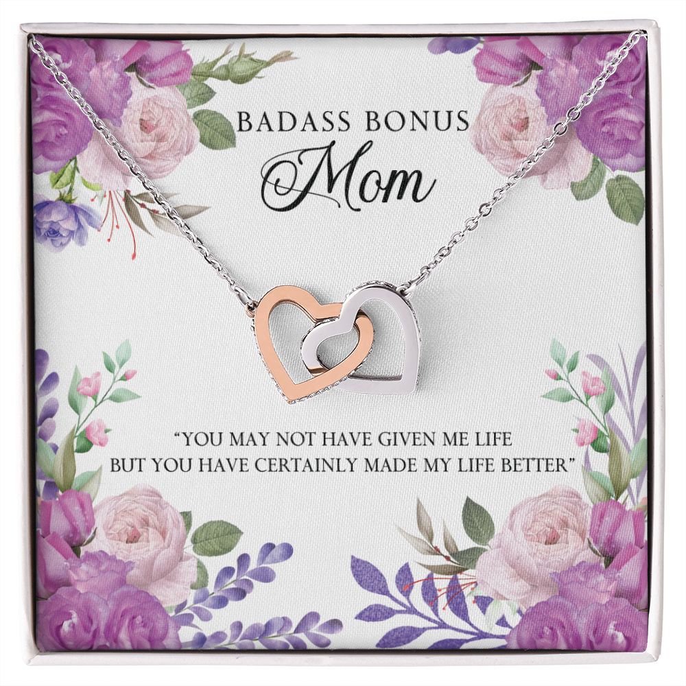 To My Badass Bonus Mom Necklace Pendant Gift From Daughter Or Son Necklace For To Mommy, Mother, Mother In Law Gift On Birthday, Anniversary Holiday Gift 30821 Interlocking Hearts Necklace
