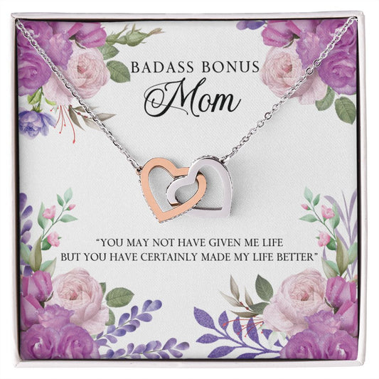 To My Badass Bonus Mom Necklace Pendant Gift From Daughter Or Son Necklace For To Mommy, Mother, Mother In Law Gift On Birthday, Anniversary Holiday Gift 30821 Interlocking Hearts Necklace