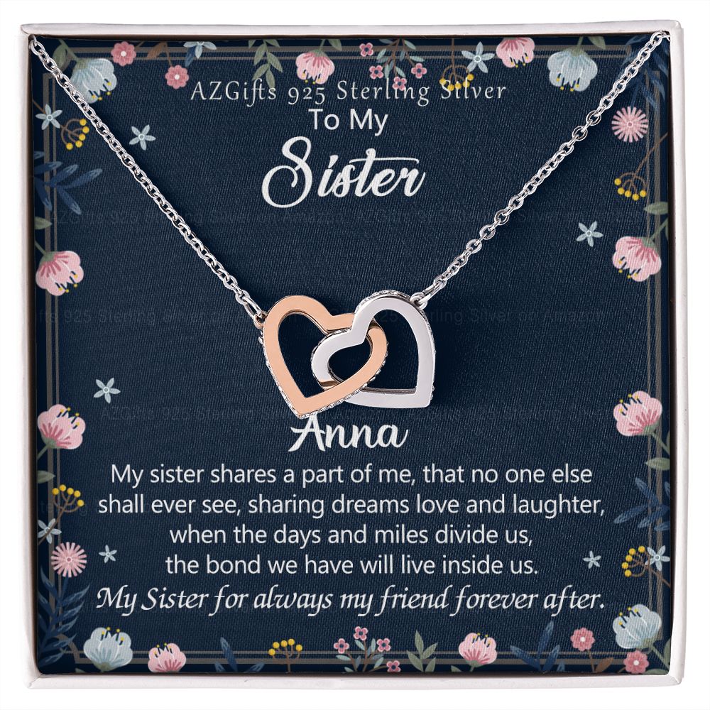 To My Sister Necklace, Pendant Inspirational Jewelry for Women Teen Girl, Keepsake Family and Friendship Gifts, Gift for Sisters, Necklace for Sisters, Sisters Jewelry 301 Interlocking Hearts Necklace