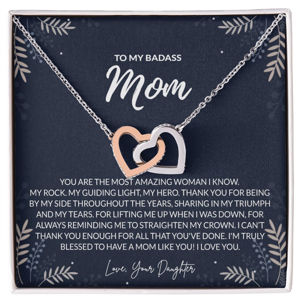 To my Badass Mom Necklace from Daughter Gift for Mother’s Birthday Xmas Present Interlocking Hearts Necklace